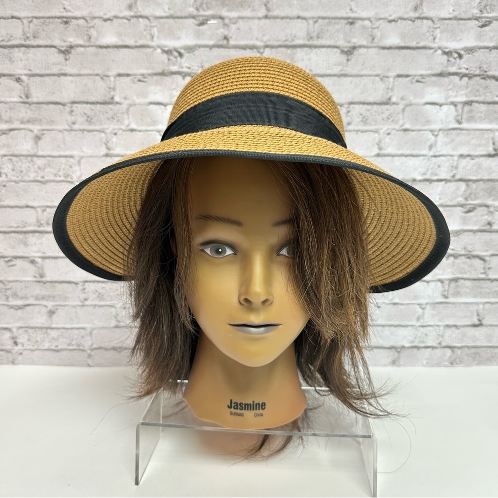 Magid Paper Sun Hat Black Ribbon Bow on Back Women Hat
